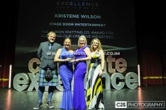 Stage Door Entertainment winners of The Albion Knitting Co. Award for Elevating Our Creative Industries. Presented by Jamie O’Neill, The Albion Knitting Co and host Juliet Mann. Awards for Excellence 2025. Photo by Callum Staley (CJS Photography)