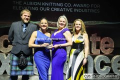 Stage Door Entertainment winners of The Albion Knitting Co. Award for Elevating Our Creative Industries. Presented by Jamie O’Neill, The Albion Knitting Co and host Juliet Mann. Awards for Excellence 2025. Photo by Callum Staley (CJS Photography)