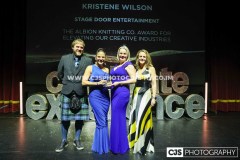 Stage Door Entertainment winners of The Albion Knitting Co. Award for Elevating Our Creative Industries. Presented by Jamie O’Neill, The Albion Knitting Co and host Juliet Mann. Awards for Excellence 2025. Photo by Callum Staley (CJS Photography)