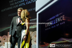 Damian Henderson, King William’s College & The Buchan School with host Juliet Mann. Awards for Excellence 2025. Photo by Callum Staley (CJS Photography)