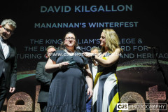 Manannan’s Winterfest winners of The King William’s College & The Buchan School Award for Nurturing our Arts, Culture and Heritage. Presented by Damian Henderson, King William’s College & The Buchan School and host Juliet Mann.  Awards for Excellence 2025. Photo by Callum Staley (CJS Photography)