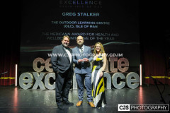 The Outdoor Learning Centre (OLC), Isle of Man winners of The Medicann Award for Health and Wellbeing Initiative of the Year. Presented by Gary Whipp, Medicann and host Juliet Mann. Awards for Excellence 2025. Photo by Callum Staley (CJS Photography)