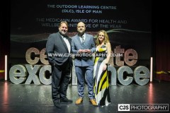 The Outdoor Learning Centre (OLC), Isle of Man winners of The Medicann Award for Health and Wellbeing Initiative of the Year. Presented by Gary Whipp, Medicann and host Juliet Mann. Awards for Excellence 2025. Photo by Callum Staley (CJS Photography)