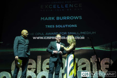 Tres Solutions winners of The OPUL Award for Small/Medium Enterprise of the Year. Presented by Neeraj Bari, OPUL and host Juliet Mann. Awards for Excellence 2025. Photo by Callum Staley (CJS Photography)