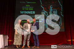 Pam Harvey (Crowe IOM) presenting Callum & Ryan Crowe (Motorsport) with the Crowe IOM Sports Team of the Year Award. Isle of Man Sports Awards 2024. Photo by Callum Staley (CJS Photography)
