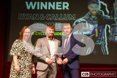 Pam Harvey (Crowe IOM) presenting Callum & Ryan Crowe (Motorsport) with the Crowe IOM Sports Team of the Year Award. Isle of Man Sports Awards 2024. Photo by Callum Staley (CJS Photography)