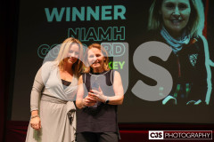 Sam Jones (Media Isle of Man) presenting Niamh Goddard (Hockey) with the Media Isle of Man Sports Administrator of the Year Award. Isle of Man Sports Awards 2024. Photo by Callum Staley (CJS Photography)