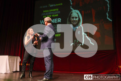 Niamh Goddard (Hockey), Sports Administrator of the Year Winner with host James Davis. Isle of Man Sports Awards 2024. Photo by Callum Staley (CJS Photography)