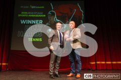 Chief Minister Hon Alfred Cannan presenting a representative of Billy Harris (Tennis) with the IoM Ambassador of the Year Award. Isle of Man Sports Awards 2024. Photo by Callum Staley (CJS Photography)