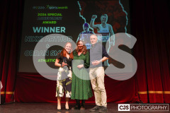 Education minister Daphne Caine presenting Nikki Arthur and Orran Smith with the Special Achievement Award. Isle of Man Sports Awards 2024. Photo by Callum Staley (CJS Photography)