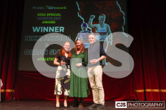 Education minister Daphne Caine presenting Nikki Arthur and Orran Smith with the Special Achievement Award. Isle of Man Sports Awards 2024. Photo by Callum Staley (CJS Photography)