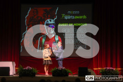 Georgia Taylor-Brown MBE (Great Britain Olympian, and former world champion, triathlete) with James Davis (host). Isle of Man Sports Awards 2024. Photo by Callum Staley (CJS Photography)