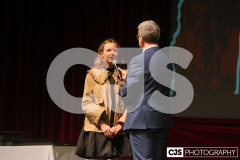 Georgia Taylor-Brown MBE (Great Britain Olympian, and former world champion, triathlete) with James Davis (host). Isle of Man Sports Awards 2024. Photo by Callum Staley (CJS Photography)