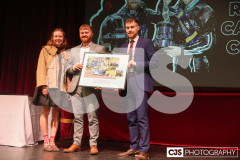 Georgia Taylor-Brown MBE (Great Britain Olympian, and former world champion, triathlete) presenting Callum & Ryan Crowe with their Hall of Fame Photograph. Isle of Man Sports Awards 2024. Photo by Callum Staley (CJS Photography)