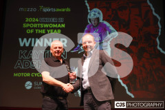 Ian Begley presenting Suntera Under-21 Sportswoman of the Year Award to a representative of Kaytlyn Adshead (Motorsport). Isle of Man Sports Awards 2024. Photo by Callum Staley (CJS Photography)