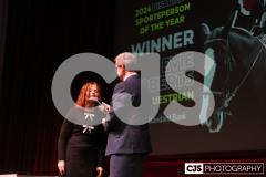 Evie Roberts, Disability Sportsperson of the Year (Equestrian) with host James Davis. Isle of Man Sports Awards 2024. Photo by Callum Staley (CJS Photography)