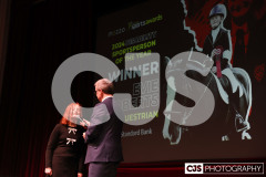 Evie Roberts, Disability Sportsperson of the Year (Equestrian) with host James Davis. Isle of Man Sports Awards 2024. Photo by Callum Staley (CJS Photography)