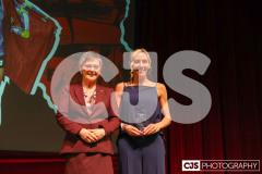 Sarah Corlett presenting Christa Cain (Athletics) with Sarah Corlett Town Planning Consultancy Ltd Veteran Sportsperson of the Year Award. Isle of Man Sports Awards 2024. Photo by Callum Staley (CJS Photography)