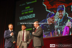 Crowe IOM Sports Team of the Year Callum & Ryan Crowe (Motorsport) with host Rob Pritchard. Isle of Man Sports Awards 2025. Photo by Callum Staley (CJS Photography)