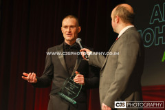 Achievement In The Isle of Man Award winner Albert Johnson (Athletics) with host Rob Pritchard. Isle of Man Sports Awards 2025. Photo by Callum Staley (CJS Photography)