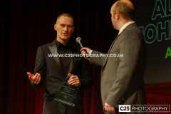 Achievement In The Isle of Man Award winner Albert Johnson (Athletics) with host Rob Pritchard. Isle of Man Sports Awards 2025. Photo by Callum Staley (CJS Photography)