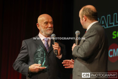 CM Partners Lifetime Achievement Award Winner Les Callow (Squash) with host Rob Pritchard. Isle of Man Sports Awards 2025. Photo by Callum Staley (CJS Photography)