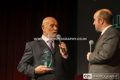 CM Partners Lifetime Achievement Award Winner Les Callow (Squash) with host Rob Pritchard. Isle of Man Sports Awards 2025. Photo by Callum Staley (CJS Photography)
