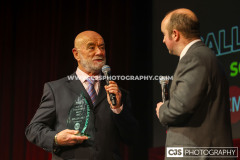CM Partners Lifetime Achievement Award Winner Les Callow (Squash) with host Rob Pritchard. Isle of Man Sports Awards 2025. Photo by Callum Staley (CJS Photography)