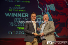 Andrew Farnworth the Chair of IOM Tennis collecting Sportsman of the Year on behalf of Billy Harris (Tennis). Isle of Man Sports Awards 2025. Photo by Callum Staley (CJS Photography)