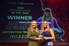 Mezzo Sportswoman of the Year Kaytlyn Adshead (Motorcycle Trials). Isle of Man Sports Awards 2025. Photo by Callum Staley (CJS Photography)