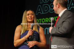 Mezzo Sportswoman of the Year Kaytlyn Adshead (Motorcycle Trials) with host Rob Pritchard. Isle of Man Sports Awards 2025. Photo by Callum Staley (CJS Photography)