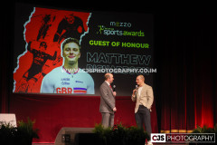 Rob Pritchard, host of Isle of Man Sports Awards 2025 with Guest of honour, GB Track Cyclist Matt Richardson. Isle of Man Sports Awards 2025. Photo by Callum Staley (CJS Photography)