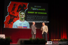 Rob Pritchard, host of Isle of Man Sports Awards 2025 with Guest of honour, GB Track Cyclist Matt Richardson. Isle of Man Sports Awards 2025. Photo by Callum Staley (CJS Photography)
