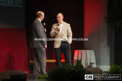 Rob Pritchard, host of Isle of Man Sports Awards 2025 with Guest of honour, GB Track Cyclist Matt Richardson. Isle of Man Sports Awards 2025. Photo by Callum Staley (CJS Photography)