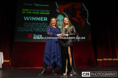 Daphne Caine MHK presenting The Sure Sports Leader of the Year to Caitlyn Hampson. Isle of Man Sports Awards 2025. Photo by Callum Staley (CJS Photography)