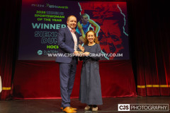 Sienna Dunn’s (Hockey) Mother collecting the Suntera Under 21 Sportswoman of the Year Award on Sienna’s behalf. Isle of Man Sports Awards 2025. Photo by Callum Staley (CJS Photography)