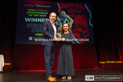 Sienna Dunn’s (Hockey) Mother collecting the Suntera Under 21 Sportswoman of the Year Award on Sienna’s behalf. Isle of Man Sports Awards 2025. Photo by Callum Staley (CJS Photography)