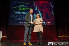Marcus Cooil presenting the Leonie Cooil “Courage & Inspiration” Award to Chantelle Limerick (Horse Riding). Isle of Man Sports Awards 2025. Photo by Callum Staley (CJS Photography)