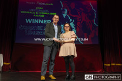 Marcus Cooil presenting the Leonie Cooil “Courage & Inspiration” Award to Chantelle Limerick (Horse Riding). Isle of Man Sports Awards 2025. Photo by Callum Staley (CJS Photography)