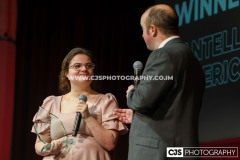 Leonie Cooil “Courage & Inspiration” Award winner Chantelle Limerick (Horse Riding) with host Rob Pritchard. Isle of Man Sports Awards 2025. Photo by Callum Staley (CJS Photography)