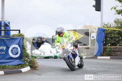 Blackford’s Pre-TT Classic Road Races, Race 4 3 Wheeling Sidecar Classic Race 1. Castletown Corner. Photo by Callum Staley (CJS Photography)