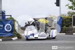 Blackford’s Pre-TT Classic Road Races, Race 4 3 Wheeling Sidecar Classic Race 1. Castletown Corner. Photo by Callum Staley (CJS Photography)
