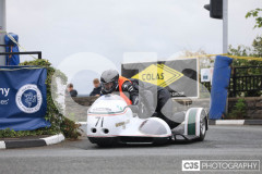 Blackford’s Pre-TT Classic Road Races, Race 4 3 Wheeling Sidecar Classic Race 1. Castletown Corner. Photo by Callum Staley (CJS Photography)