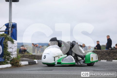 Blackford’s Pre-TT Classic Road Races, Race 4 3 Wheeling Sidecar Classic Race 1. Castletown Corner. Photo by Callum Staley (CJS Photography)