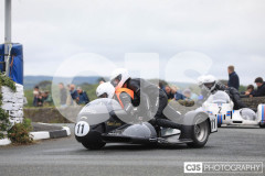 Blackford’s Pre-TT Classic Road Races, Race 4 3 Wheeling Sidecar Classic Race 1. Castletown Corner. Photo by Callum Staley (CJS Photography)