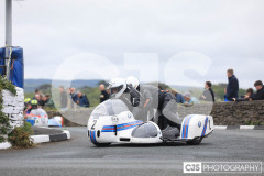 Blackford’s Pre-TT Classic Road Races, Race 4 3 Wheeling Sidecar Classic Race 1. Castletown Corner. Photo by Callum Staley (CJS Photography)