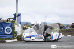 Blackford’s Pre-TT Classic Road Races, Race 4 3 Wheeling Sidecar Classic Race 1. Castletown Corner. Photo by Callum Staley (CJS Photography)