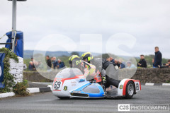 Blackford’s Pre-TT Classic Road Races, Race 4 3 Wheeling Sidecar Classic Race 1. Castletown Corner. Photo by Callum Staley (CJS Photography)