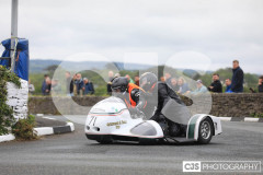 Blackford’s Pre-TT Classic Road Races, Race 4 3 Wheeling Sidecar Classic Race 1. Castletown Corner. Photo by Callum Staley (CJS Photography)