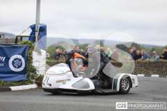 Blackford’s Pre-TT Classic Road Races, Race 4 3 Wheeling Sidecar Classic Race 1. Castletown Corner. Photo by Callum Staley (CJS Photography)